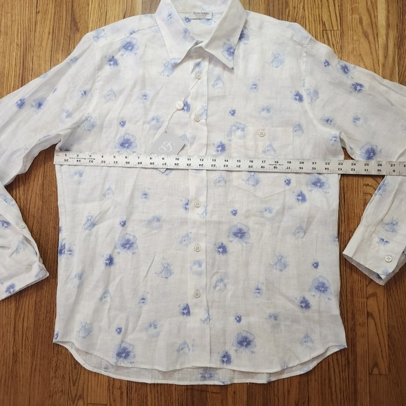 Gran Sasso Mens Linen Button Down Shirt Size 52 NEW White Floral Luxury - Picture 6 of 9